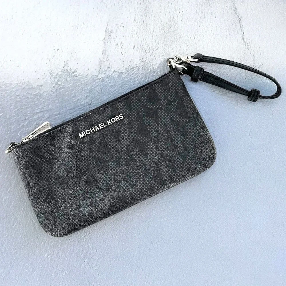 Michael Kors Brown &  Black Logo Saffiano Leather Wristlet Pouch Handbag